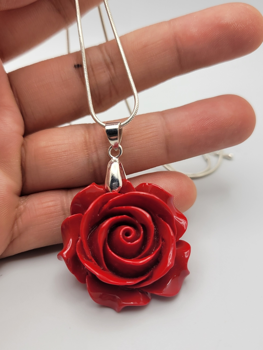 Red Rose Pendant Necklace - Women Jewelry
